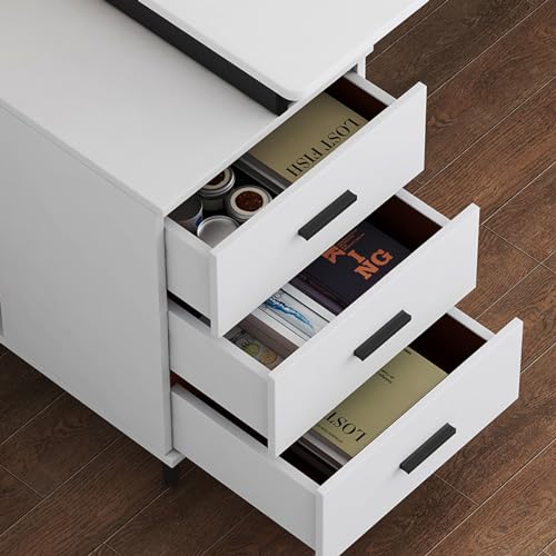 Expandable Desk with Storage Drawer, Modern Home Office Desk Student Study Table & Cpmputer Workstations(100x60x75cm, White)