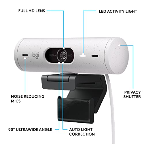 Logitech Brio 500 Full HD Webcam with Auto Light Correction,Show Mode, Dual Noise Reduction Mics, Webcam Privacy Cover, Works with Microsoft Teams, Google Meet, Zoom, USB-C Cable - Rose