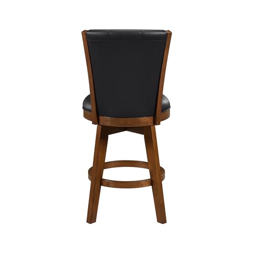 Lexicon Swivel Bar Stools Set of 2, Counter Height Stools for Kitchen Island, Kitchen Stools with Backs, Chestnut Finish and Black Faux Leather Cushion Seat