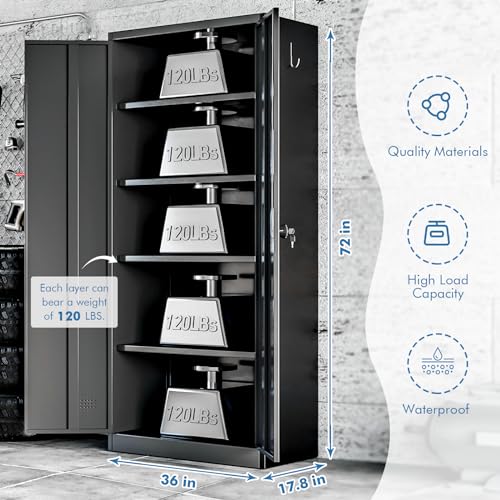 Qiaoxuan Metal Garage Storage Cabinet with 2 Doors and 4 Adjustable Shelves, Steel Locking Office File Cabinet, Tall Tool Cabinet for Home, Garage, Warehouse, Gym, School (71")