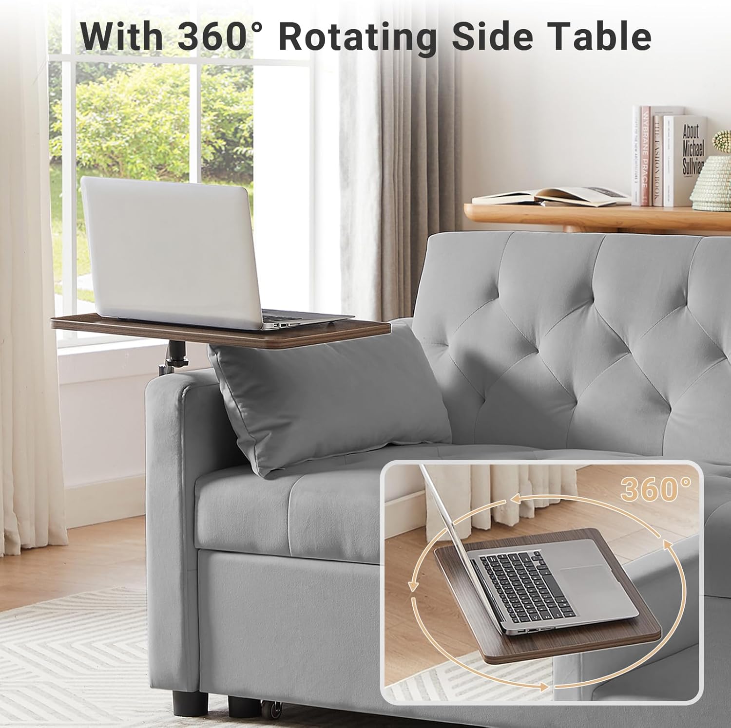 3 in 1 Convertible Couch, Pull Out Sofa Bed with 3-Level Adjustable Backrest, Sleeper Loveseat with Storage and Pillows, Modern Recliner for Living Room Apartment Office, Full Size, Gray