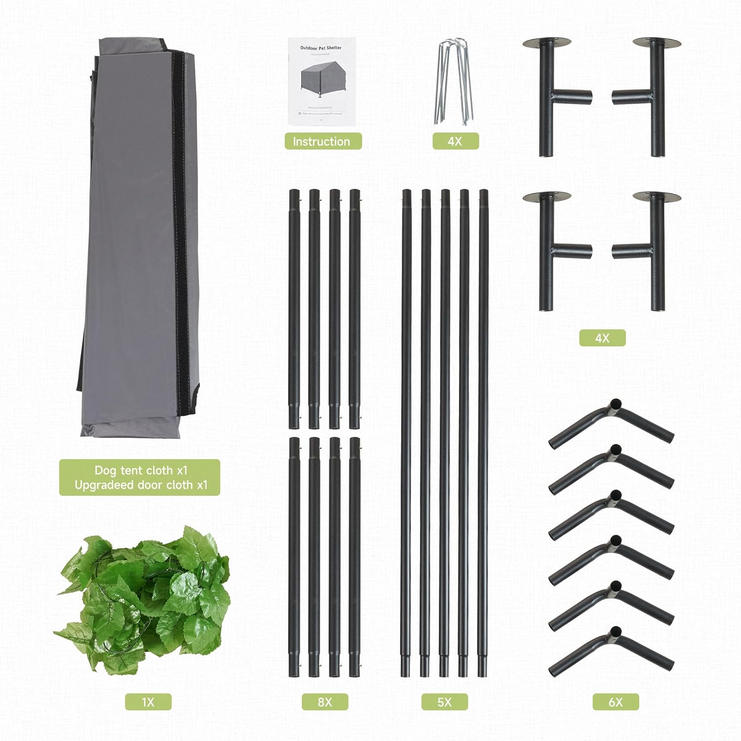 Dog Shade Shelter Outdoor Tent for Large Medium Dogs, Outside Sun Rain Canopy Pet House for Homeless Cats Pigs Livestock with Waterproof Roof Rainproof Cover & Artificial Grapevine Leaves