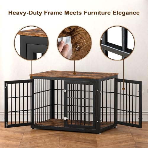 48 Inch Heavy Duty Dog Crate Furniture for Large Dogs, Decorative Pet House End Table, Extra Large Wooden Cage Kennel Furniture Indoor, Natural and White