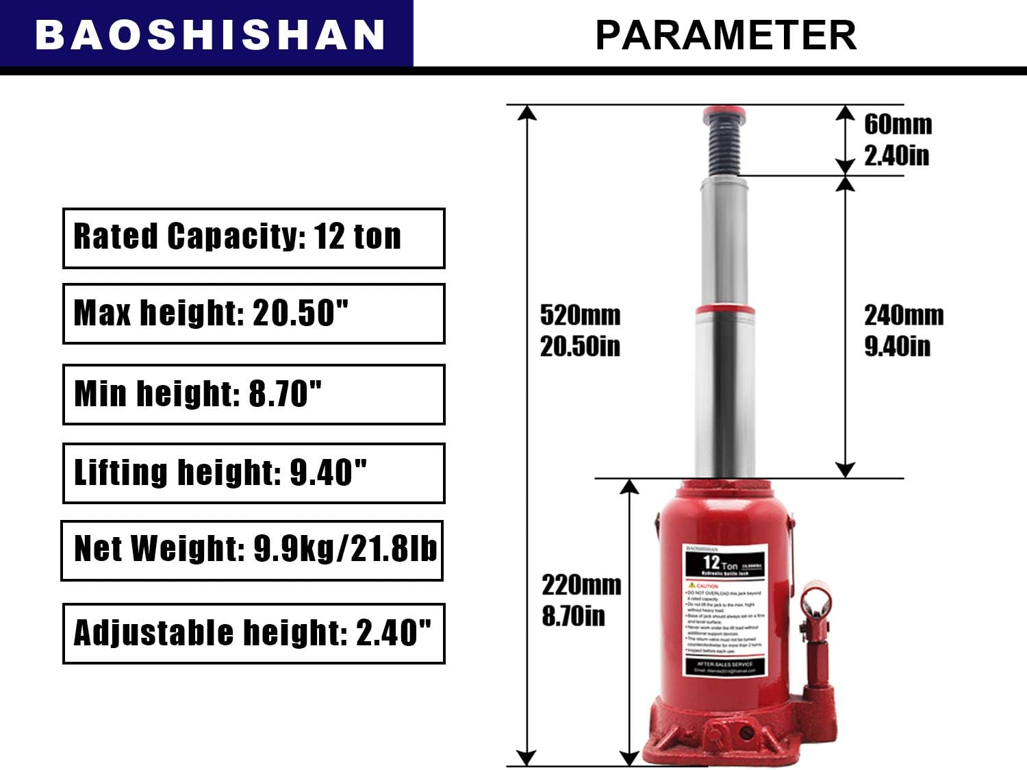 BAOSHISHAN 3 Ton Double Ram Bottle Jack 6-1/2 to 16-1/2 Lifting Range Portable Hydraulic Jack with Carrying Case