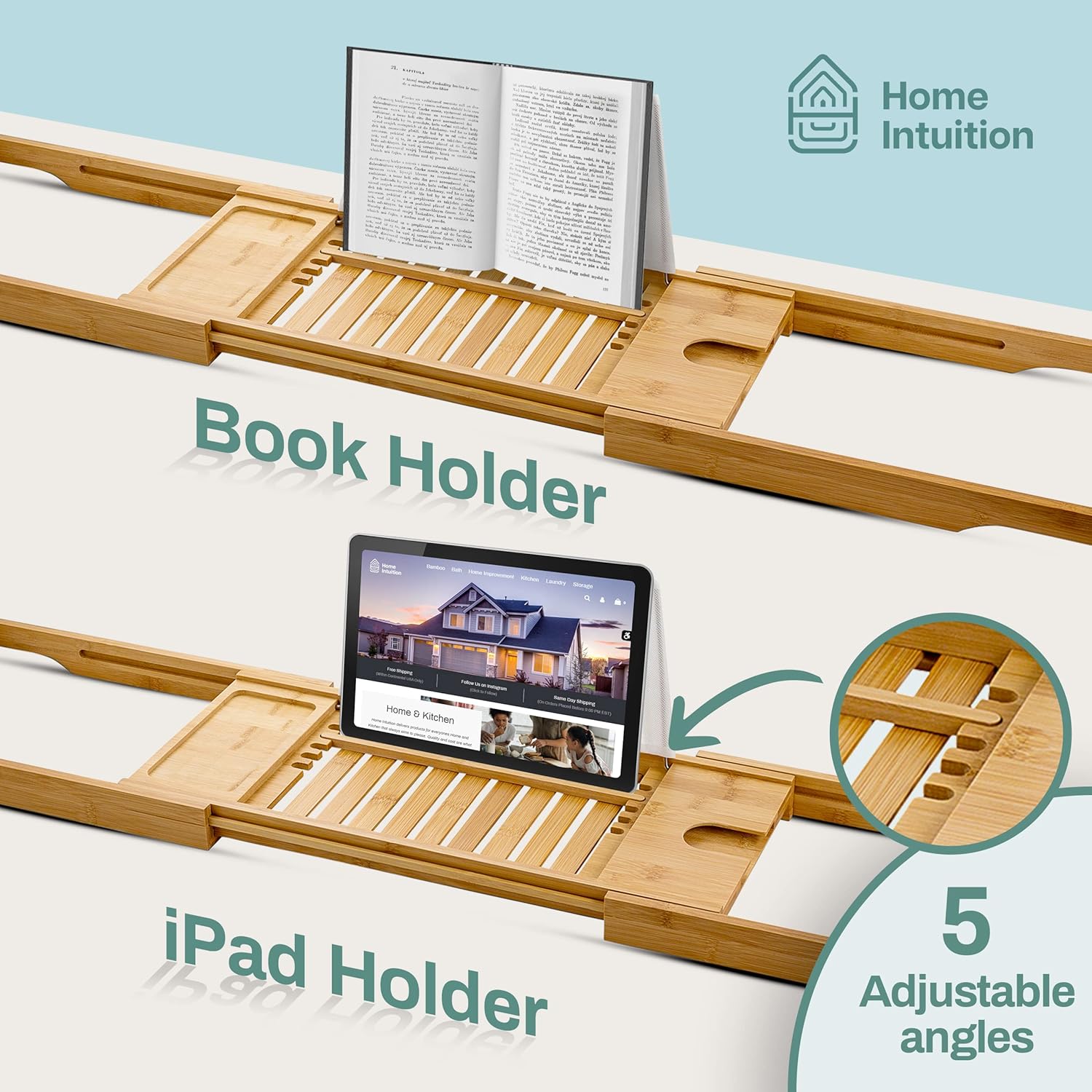 Home Intuition Expandable Bamboo Bath-Tub Table Tray Caddy 27.75 - 41.5 Inches