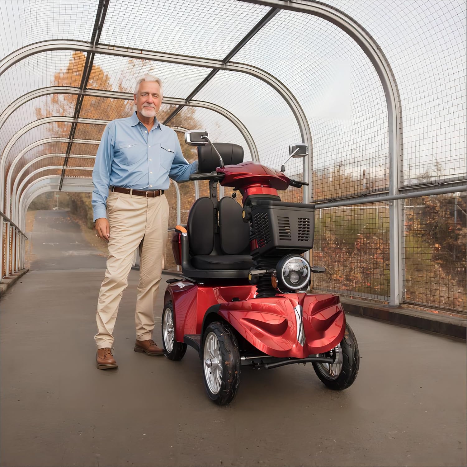 Heavy Duty Mobility Scooters for Seniors & Adults 500lbs Capacity - Electric Powered Wheelchair Device 1000W All Terrain Off Road Scooter Travel, USB Charger Port Remote Key (RED DJD), 1Count