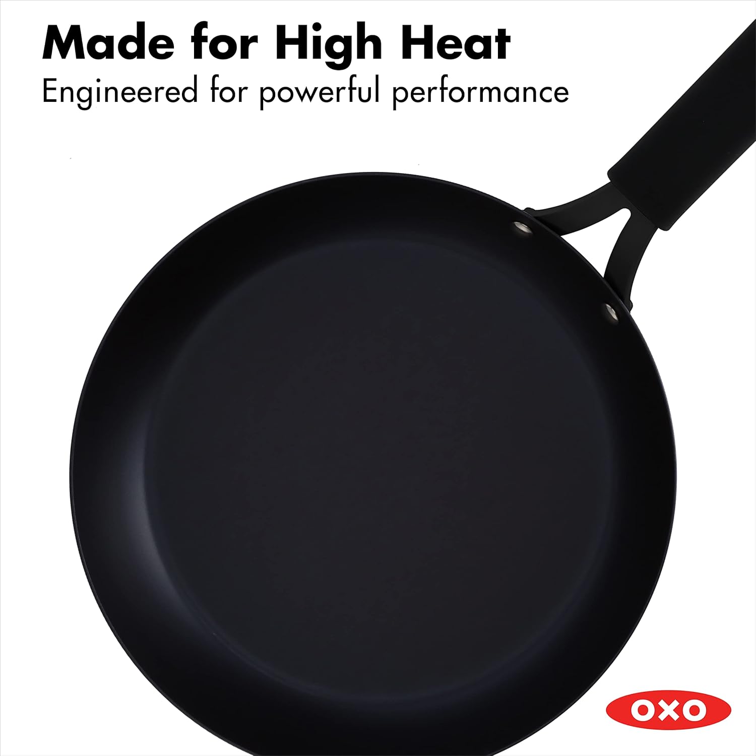 OXO Obsidian Pre-Seasoned Carbon Steel Induction Safe 12 Outdoor Frying Pan/Skillet with Silicone Sleeve, Black
