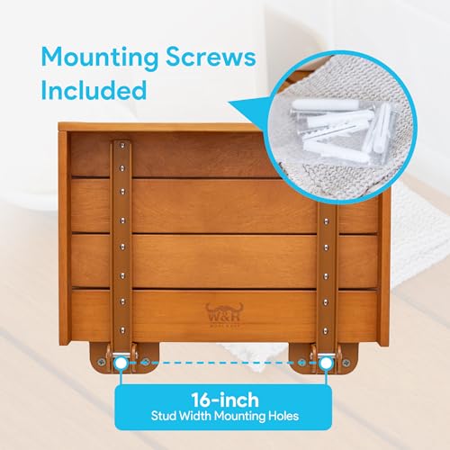 Wool & Ray Folding Shower Seat | Shower Seat for Inside Shower | Sturdy Teak Shower Bench | High End Teak Bench | Foldable Shower Chair | Teak Shower Benches for Inside Shower