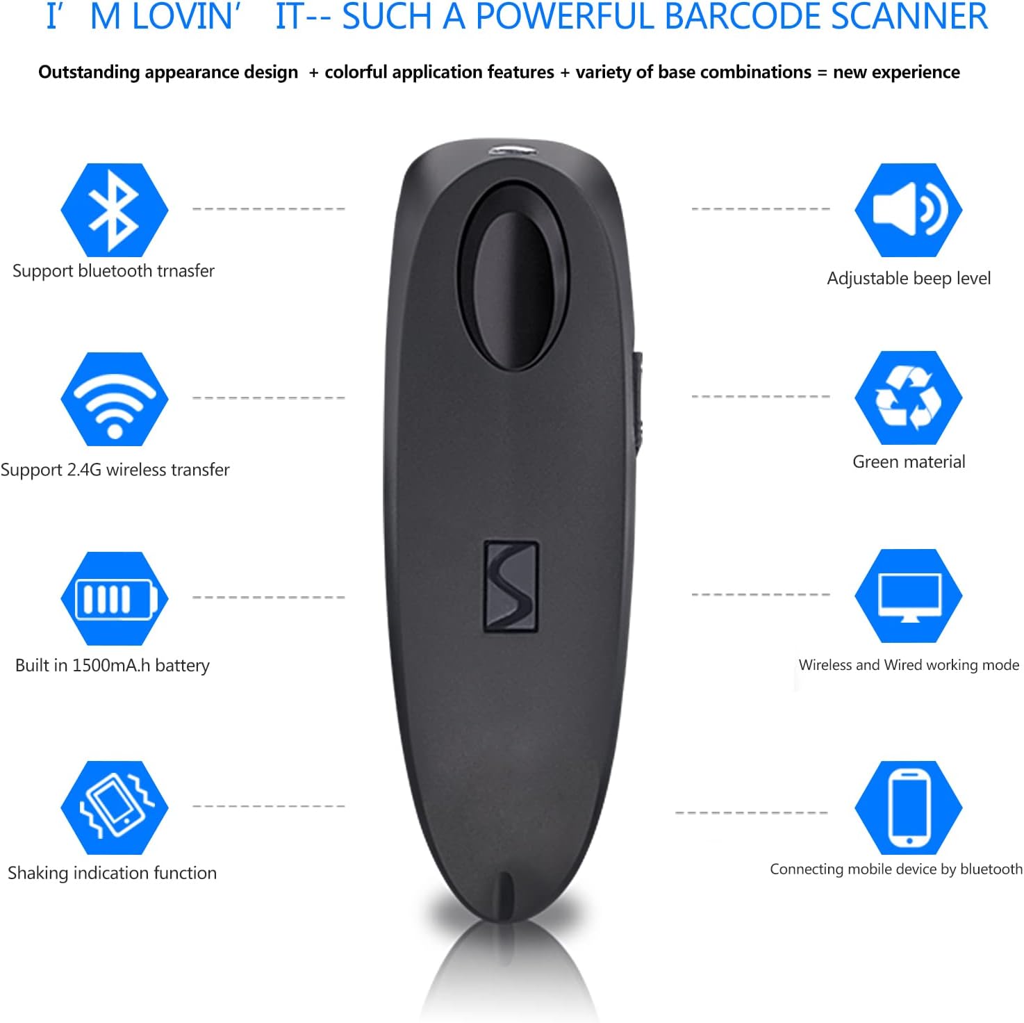 Bluetooth Wireless 2D Barcode Scanner, Portable Bluetooth & 2.4G Wireless & Wired Bar Code Scanner for Inventory, Barcode Reader for Windows, Android, iOS, Tablets or Computers Pack of 2