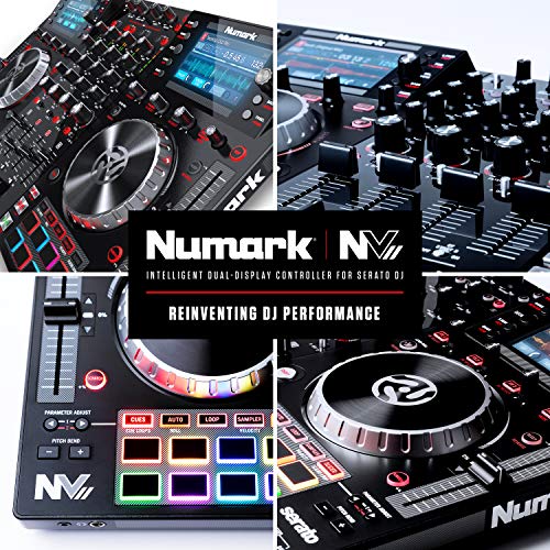 Numark NV II | Four Deck DJ Controller for Serato DJ (Included) With Dual High Resolution Displays, 16 Performance Pads and 5-Inch Metal Platters