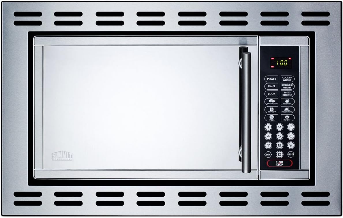 Summit OTR24 24" Built-In Microwave With Mirror Finish Door, Trim, and One-Touch Digital Controls, Stainless-Steel