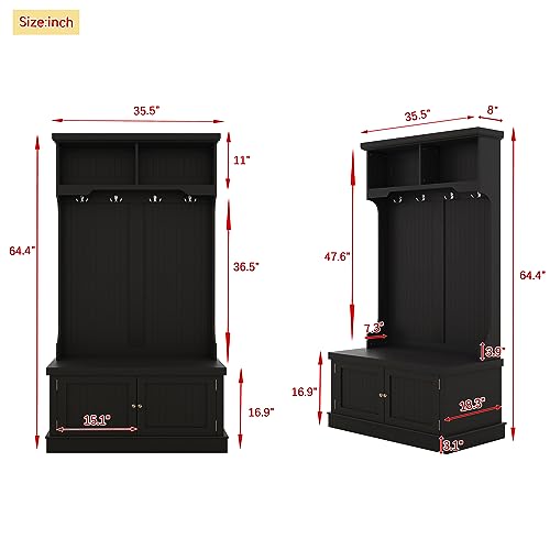 Hall Tree With Storage Shoe Bench Multi-Functional Coat Racks With Hooks For Living Room Entryway Hallway black