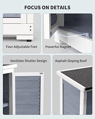 Gizoon Outdoor Storage Cabinet with 3 Shelves, Double Lockable Wooden Garden Shed with Waterproof Roof, Outside Vertical Tall Tool Shed for Yard Patio Lawn Deck-Natural