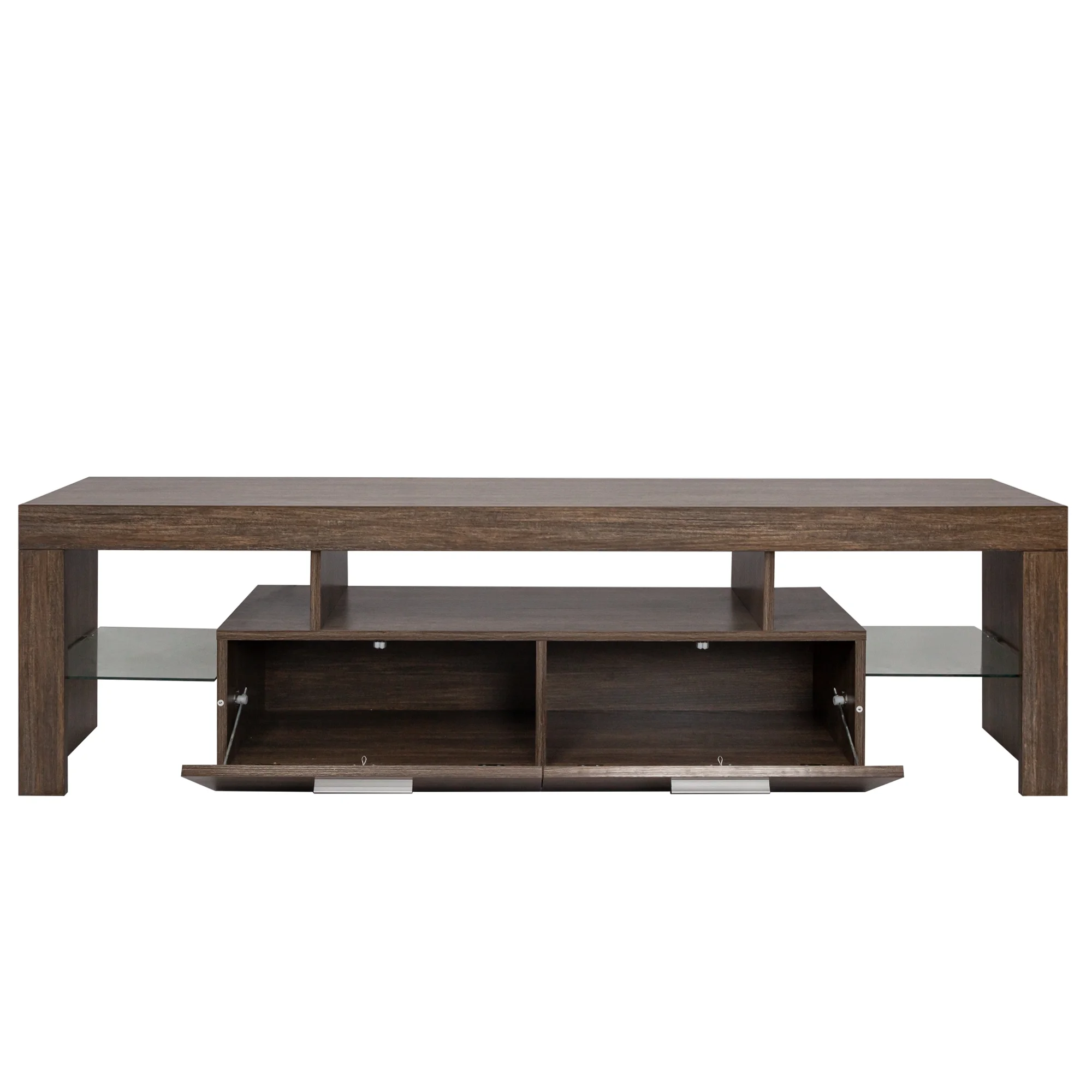 SYNGAR Brown TV Stand for Living Room up to 70" TV, Farmhouse TV Console Table Buffet Cabinet with Storage, Rustic Wooden TV Cabinet with 16-Color LED Lights, Entertainment Center, 63"L×14"W×18"H