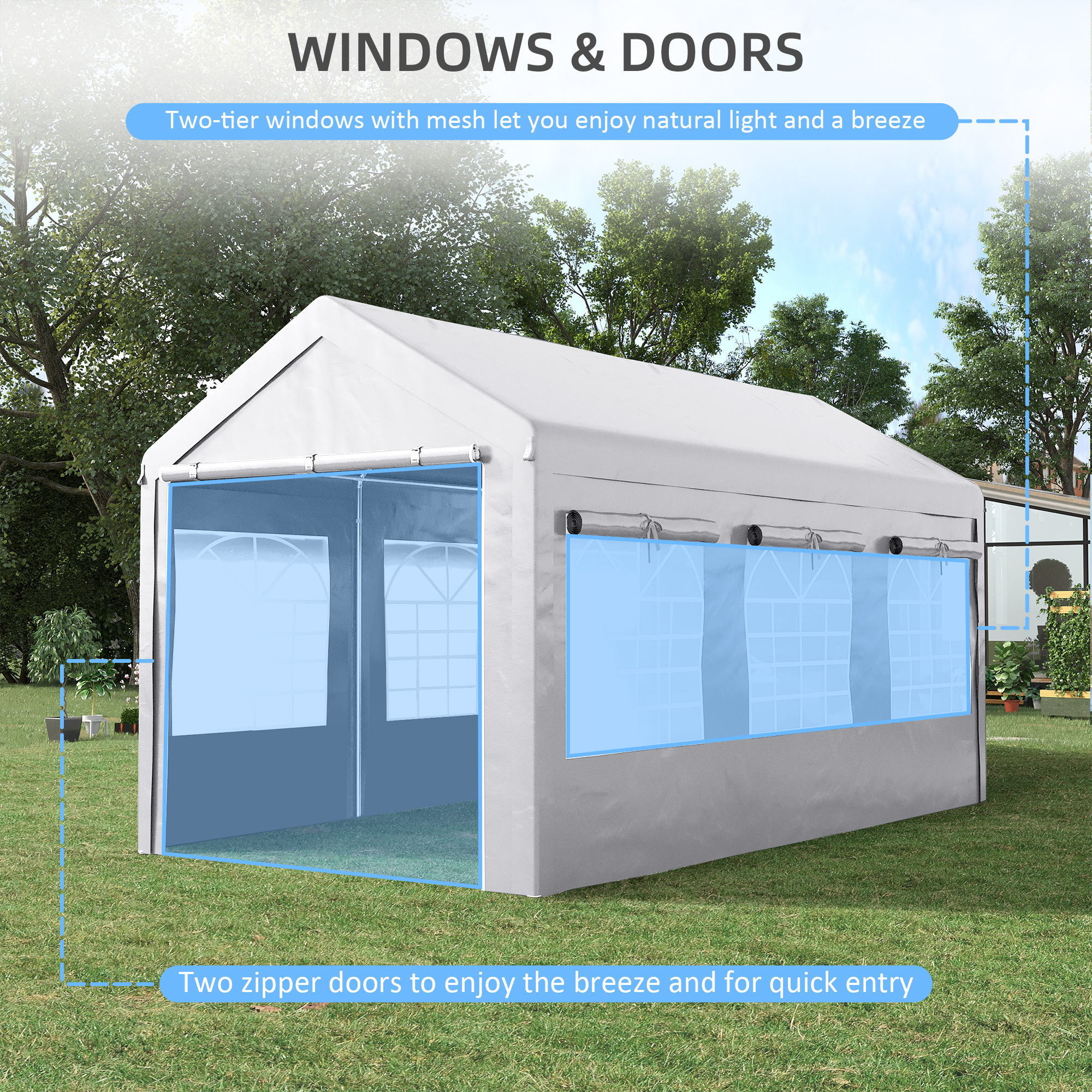 Outsunny 10' x 20' Carport and Large Party Tent, Height Adjustable