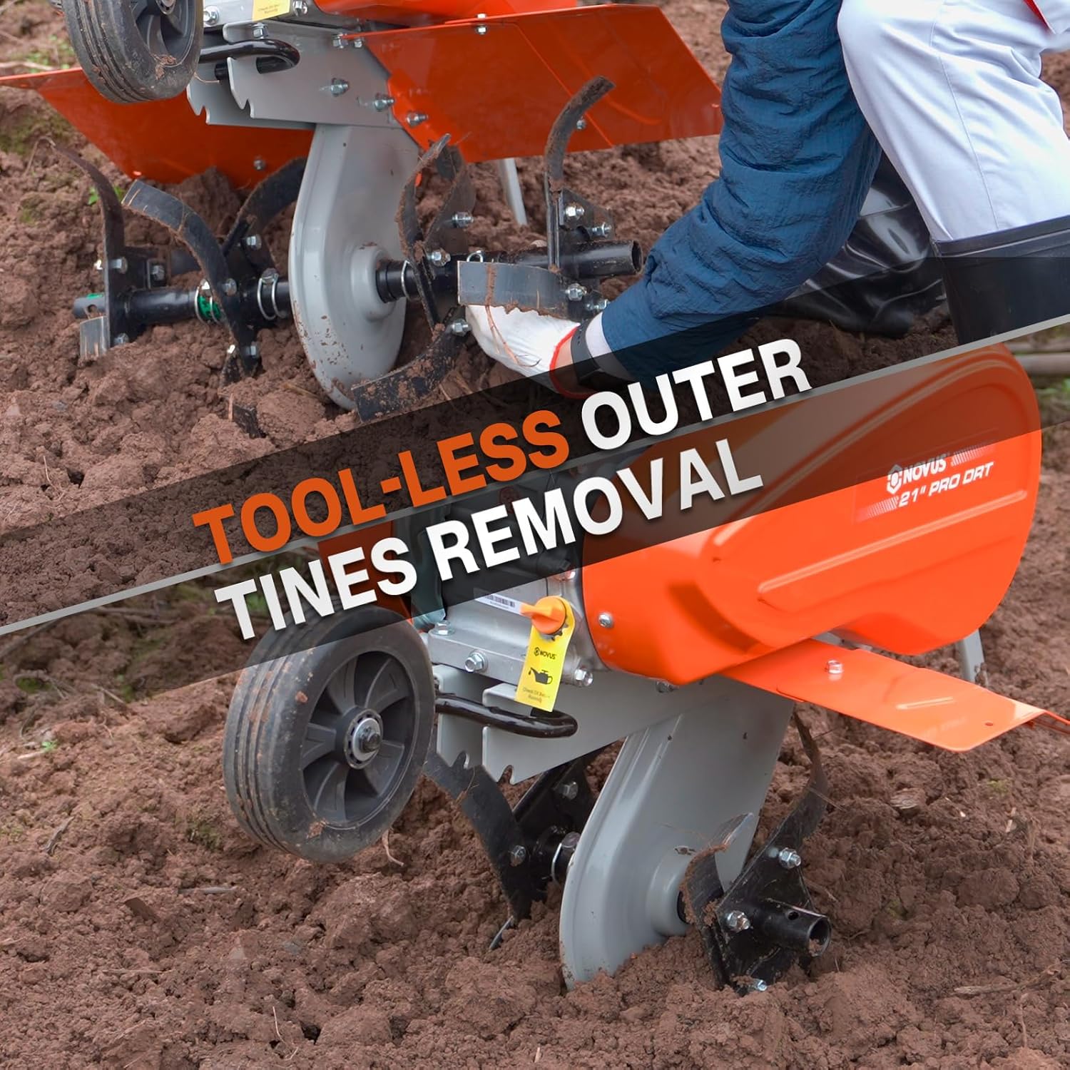 NOVUS Gas Tiller 21-Inch Gas Powered Front Tine Tiller Cultivator 212cc 4-Cycle Gas Engine with Toolless Adjustable Tilling Width 12in-21in, Gas Tiller for Gardening, Garden Tillers Gas Powered