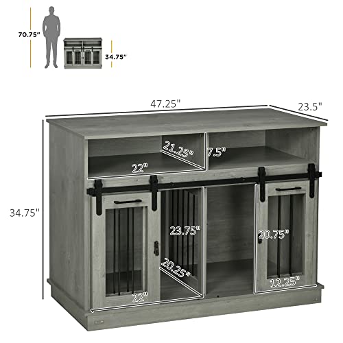 PawHut Dog Crate Furniture for Large Dogs or Double Dog Kennel for Small Dogs with Shelves, Sliding Doors, 47" x 23.5" x 35", White