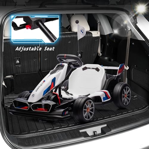 FORESEE 36V Licensed BMW Kids Electric Go Kart, Battery Powered Drift Kart w/Adjustable Seat, Ride On Toy for Big Kids Ages 6+, 8.6MPH Racing Go Cart w/600W Motor, LED Lights & Safety Belt, Black