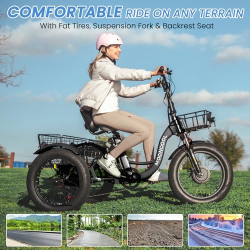 MOONCOOL Electric Tricycle Trike for Adults 350W 36V Removable Battery 24/26 Inches 7 Speeds 3 Wheels Electric Bikes Bicycle for Adults, Three Wheel Electric Cruiser Tricycle