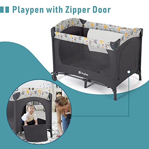 Twin Bassinet & Full-Size Infant Bassinet & Playard for Baby, includes 2 Removable Rock-A-Bye Portable Bassinets with Storage Bags, Light Gray