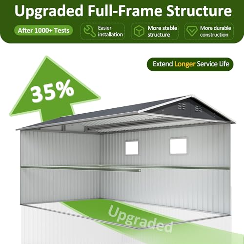 10x10 FT Outdoor Storage Shed, Metal Garden Tool Shed with Updated Frame Structure, Lockable Doors and Windows, Ideal for Backyard Garden Patio Lawn, Grey