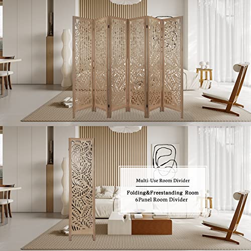 ECOMEX Room Divider 6 Panel,Folding Wood Room Divider Privacy Screen,Freestanding Easy Move Partition Suitable for Home Office Restaurant Bedroom(Light Brown)