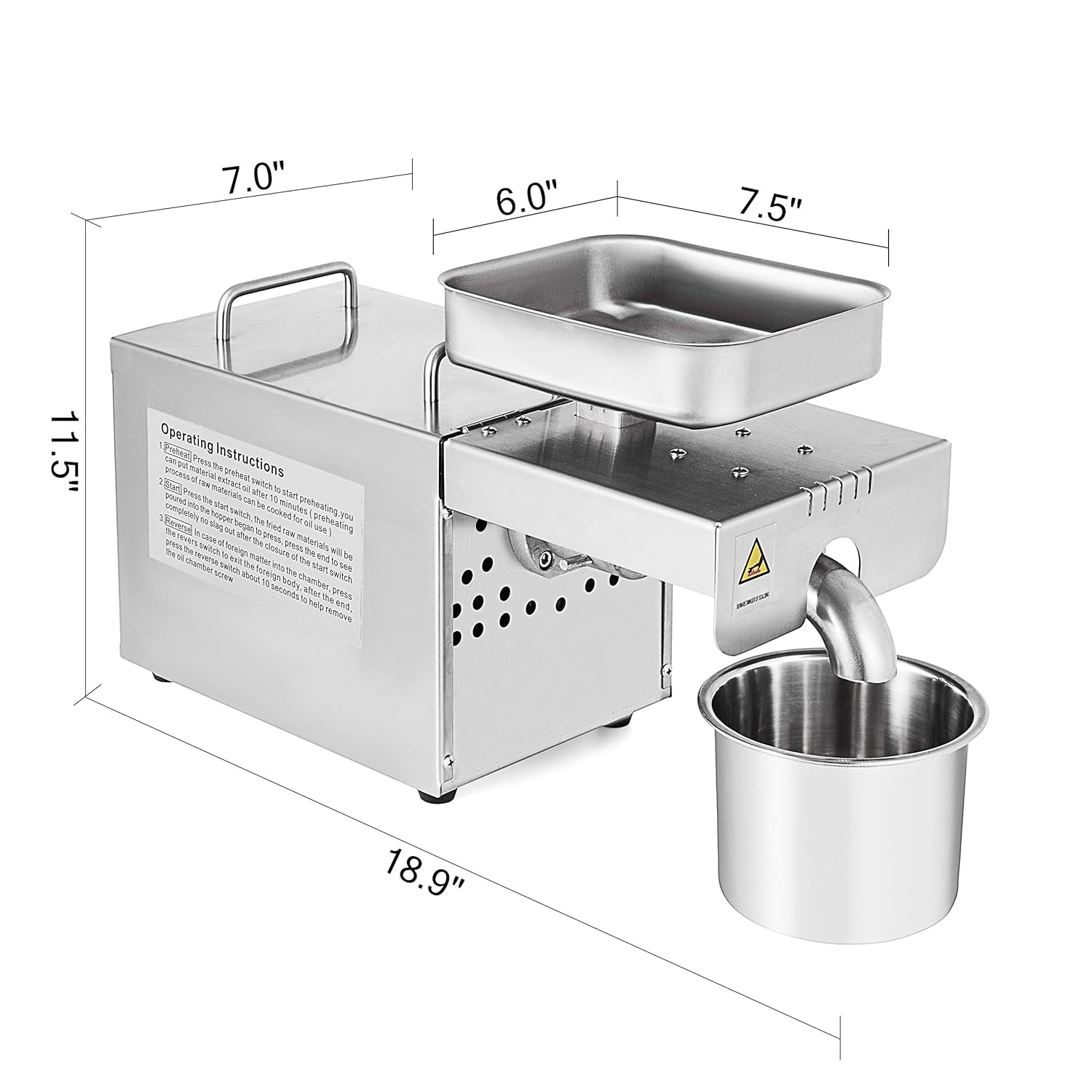 Happybuy Oil Press Machine 750W Cold/Hot Press Automatic Oil Extractor Organic Oil Expeller Commercial Grade Stainless Steel Oil Press Machine
