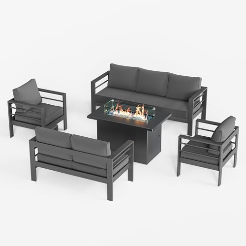 UDPATIO 8 Piece Aluminum Patio Furniture Set, Oversized Modern Outdoor Furniture Set with Olefin Fabric Cushion for Patio Deck Backyard, Dark Grey(with Waterproof Covers)