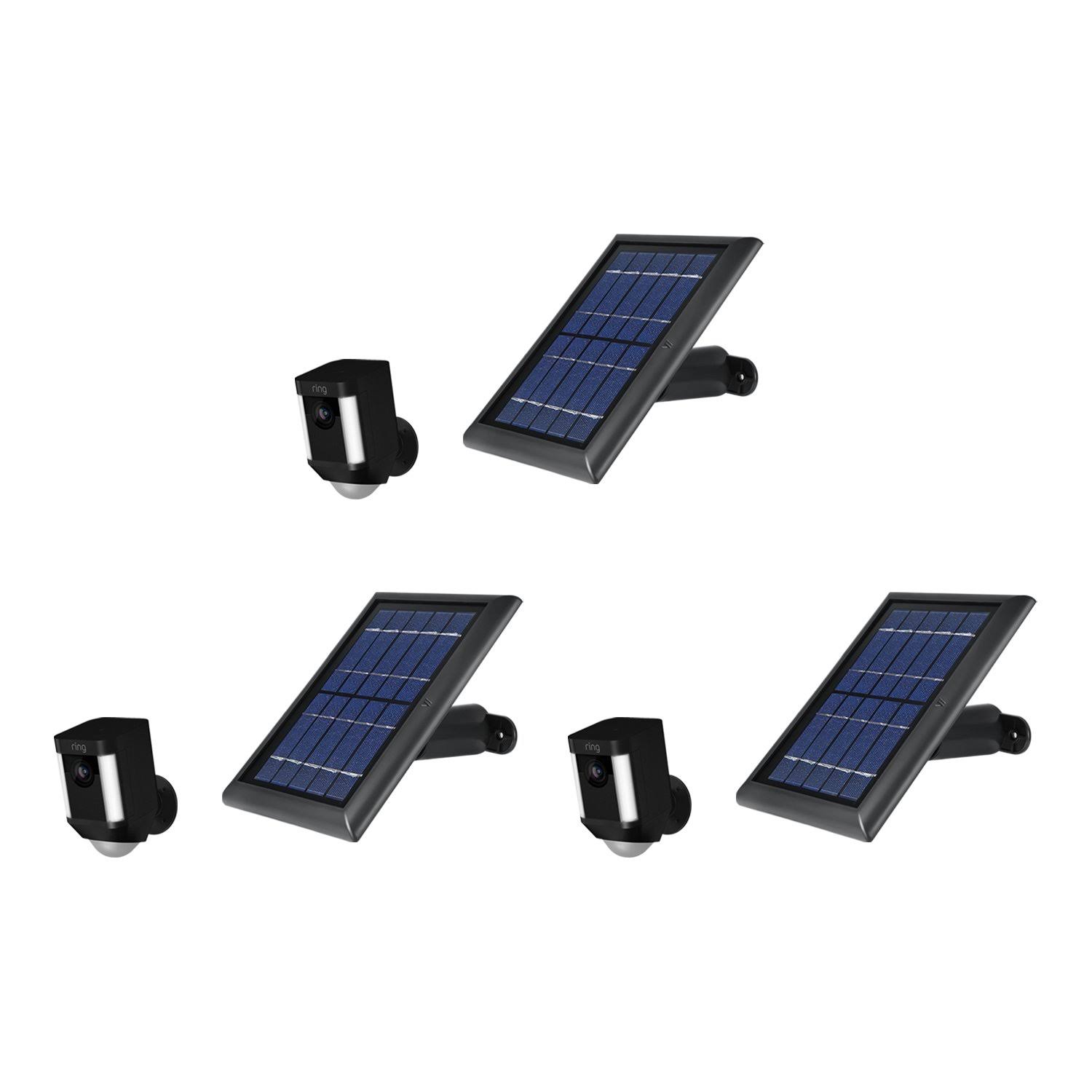 Ring Spotlight Cam Battery with Solar Panel Bundle 3-Pack Black