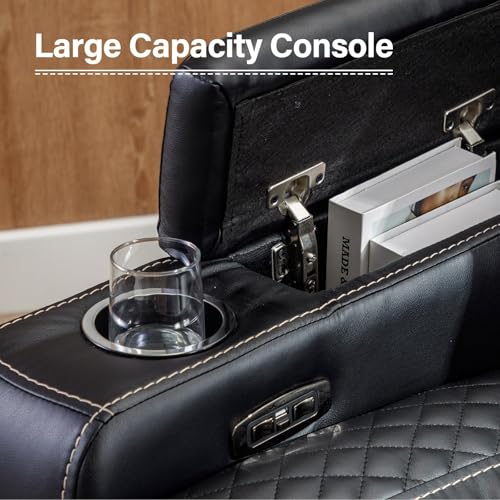 Electric Power Recliner Chair with Adjustable Headrest, Faux Leather Home Theater Seating Chairs with Ambient Lighting, Hidden Arm Storage, USB Ports, Cup Holders, for Movie & Media Room, Brown