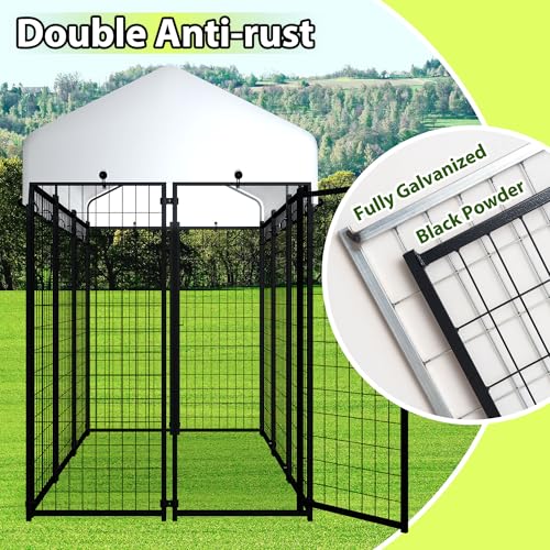 Large Outside Dog Kennel,Outdoor Dog Run Enclosure 8'x4'x6' Dog Pen House with Roof Cover Heavy Duty Welded Wire Steel Dog Playpen Animal Fence Without Feeding Door