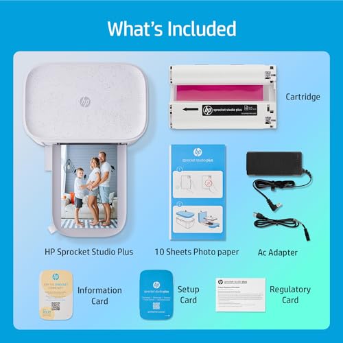 HP Sprocket Studio Plus 4x6 Wireless Instant Photo Printer, 118 Sheets + 3 Cartridges, Wi-Fi, Premium Dye Sublimation, Compact Home Use, Prints Vibrant Color Pictures, Editing App for Fun Photos