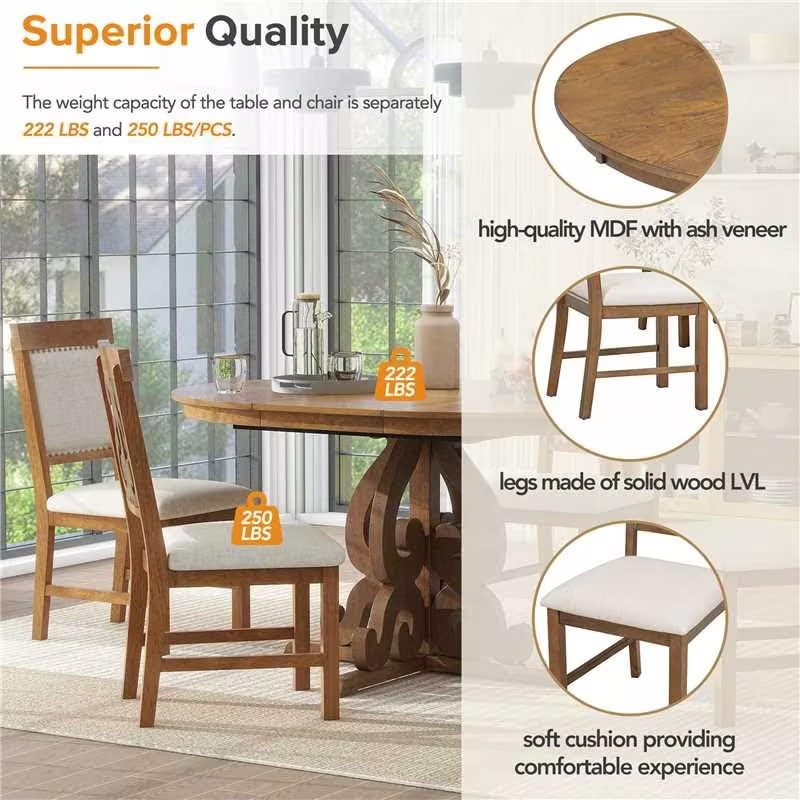 5-Piece Farmhouse Wood Dining Table Set, Rectangular Counter Height Table with 4 Upholstered Dining Chairs for 4 Persons, Dining Room Table Set for Small Places (Brown-16)