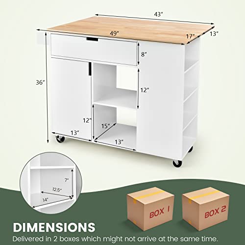 LOKO Kitchen Island with Drop Leaf, Rolling Kitchen Storage Cart with Drawer, Cabinet, 6 Open Shelves, Spice Rack & Towel Bar, Rolling Kitchen Island with Storage & Lockable Wheels (Black)