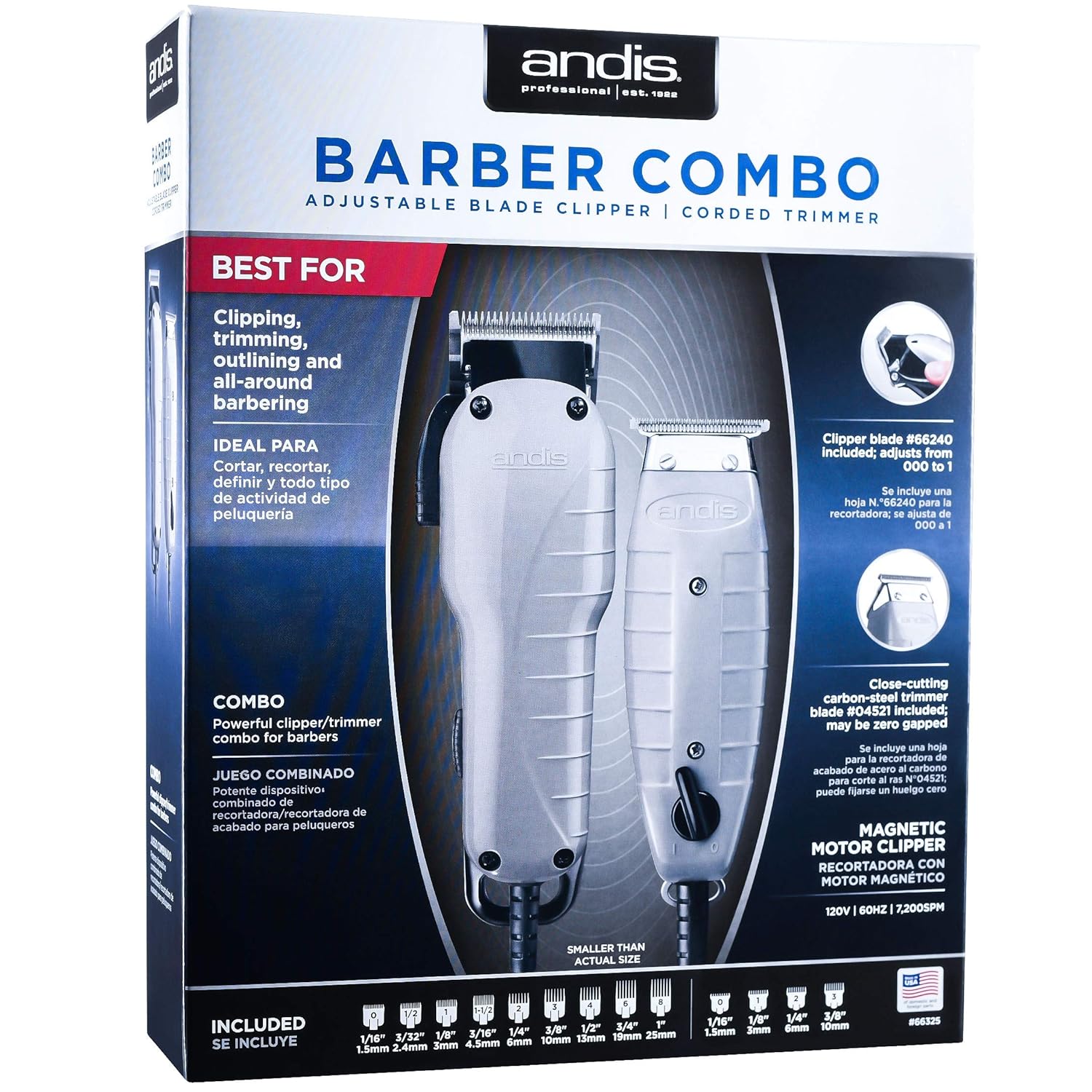Andis Barber Combo-Powerful High-Speed Adjustable Clipper Blade & T-Outliner T-Blade Trimmer with fine Teeth for Dry Shaving, outlining and Fading with a BeauWis Blade Brush Included