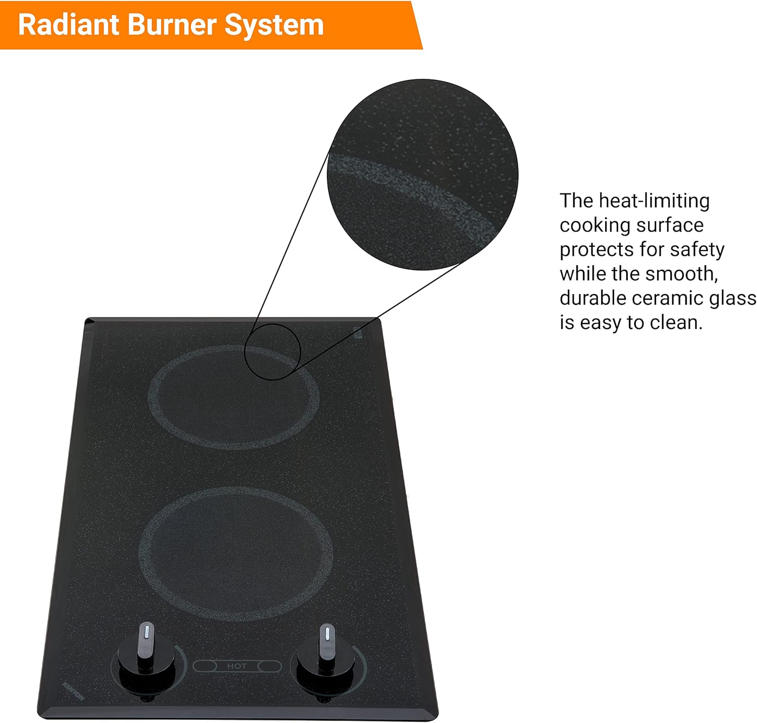 Kenyon Mediterranean 2-Burner Small Cooktop, Electric Cooktop for Energy-Efficient Cooking, Knob Control, Portrait Cooktop, 120-Volt, Black