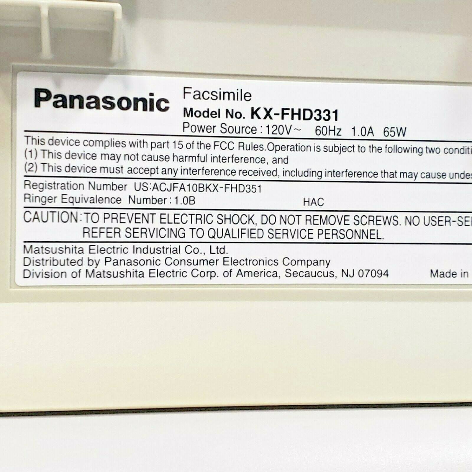 Panasonic KX-FHD331 Fax Copy Machine Copier Plain Paper Caller ID - Black