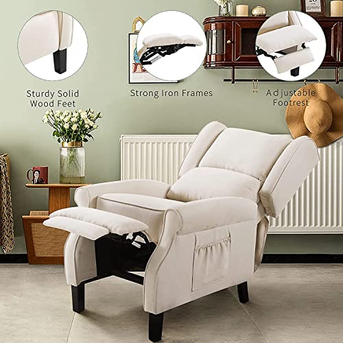 LEISLAND Wingback Recliner Chair for Living Room, Fabric Recliner Chair with Heat and Massage, Tufted Armchair for Reading and Napping,Beige
