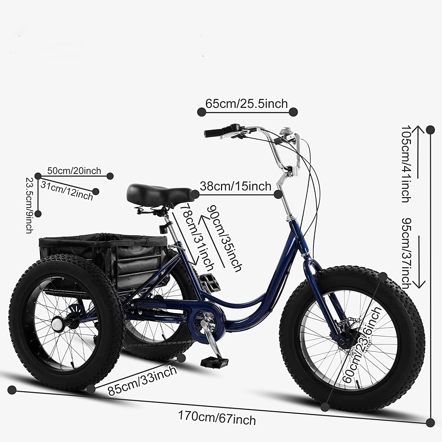 Adult Tricycles, 7 Speed Adult Trikes 20 Inch 3 Wheel Bikes for Adults with Large Basket for Recreation, Shopping, Picnics Exercise Men's Women's Cruiser Bike