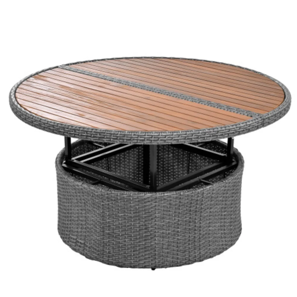 TOPMAX Patio 5-Piece Round Rattan Sectional Sofa Set All-Weather PE Wicker Sunbed Daybed with Round Liftable Table and Washable Cushions for Outdoor Backyard Poolside Beige + Rattan + Foam