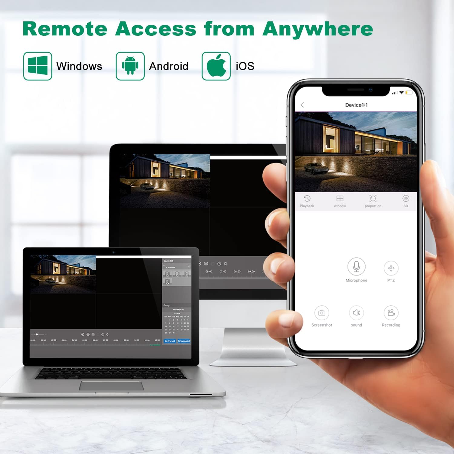 3MP Home Security Camera System Wireless Outdoor, 8 Channel WiFi Surveillance NVR Kits with 2X IP Cameras & 2X PTZ Cameras, 1TB HDD, Two-Way Audio, Color Night Vision, Motion Alert, Remote Access