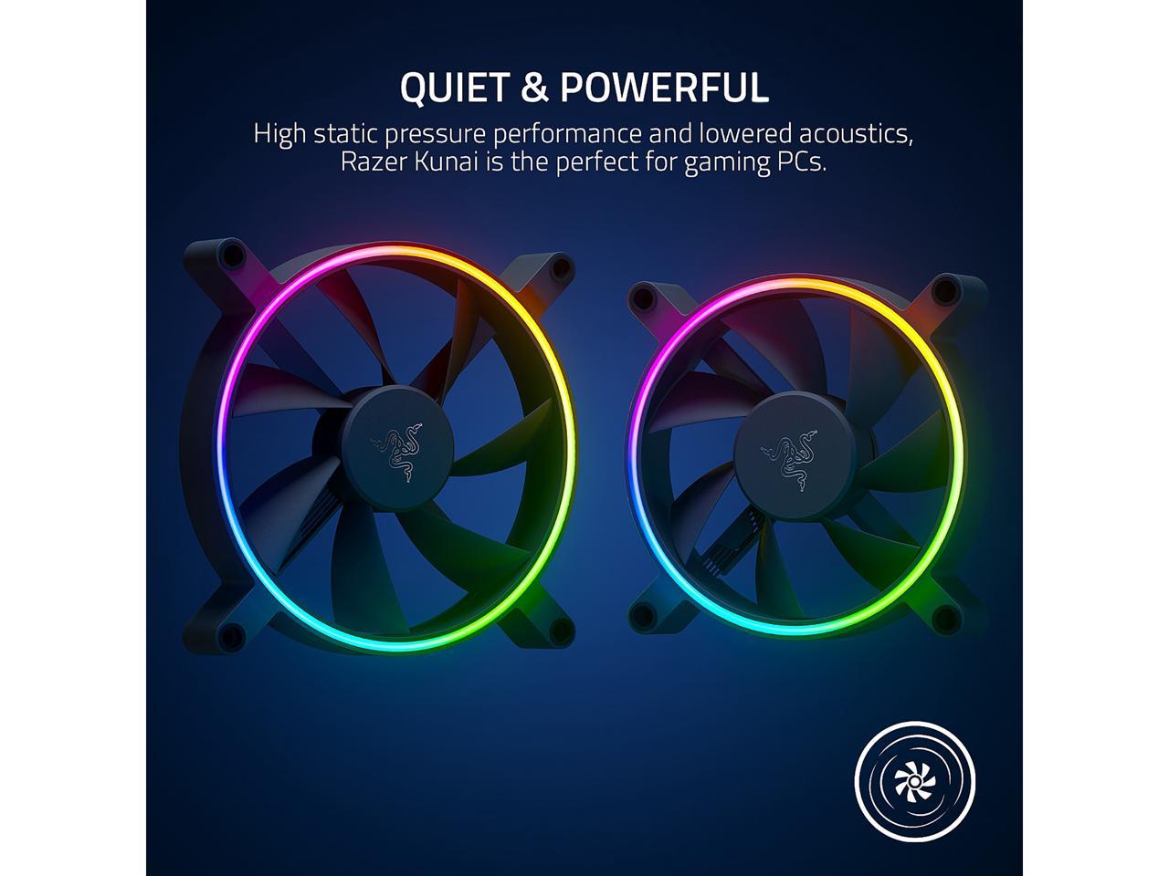 Razer Kunai Hydraulic 140MM aRGB PC Fan: Quiet, Powerful aRGB Fans - PWM Fan Controller Support & Connect Up to 8 Fans - Powered by Razer Chroma RGB - 3 Fans