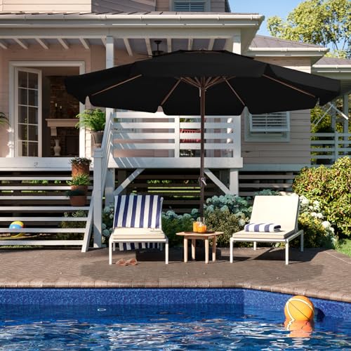 JEAREY 12FT 2-Tiers Patio Umbrellas Outdoor Large Market Umbrella With Crank Lift System No Tilt 8 Sturdy Ribs UV Protection Waterproof Sunproof Black