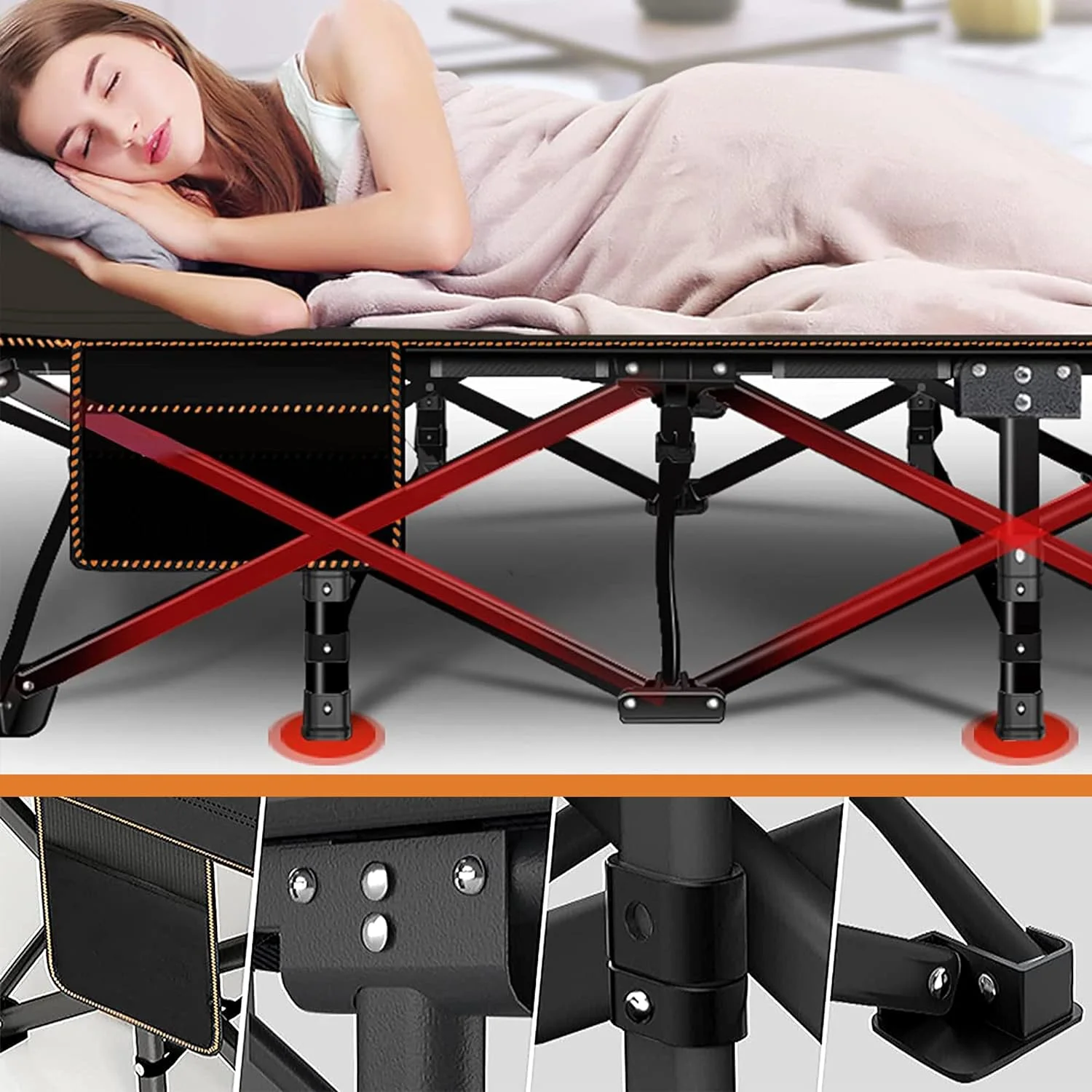 Slsy Folding Bed with 3.3 Inch 2 Sided Mattress & Carry Bag for Adults & Kids, Camping Cot, Sleeping Cot, Folding Guest Bed, Heavy Duty Supports 880 Lbs