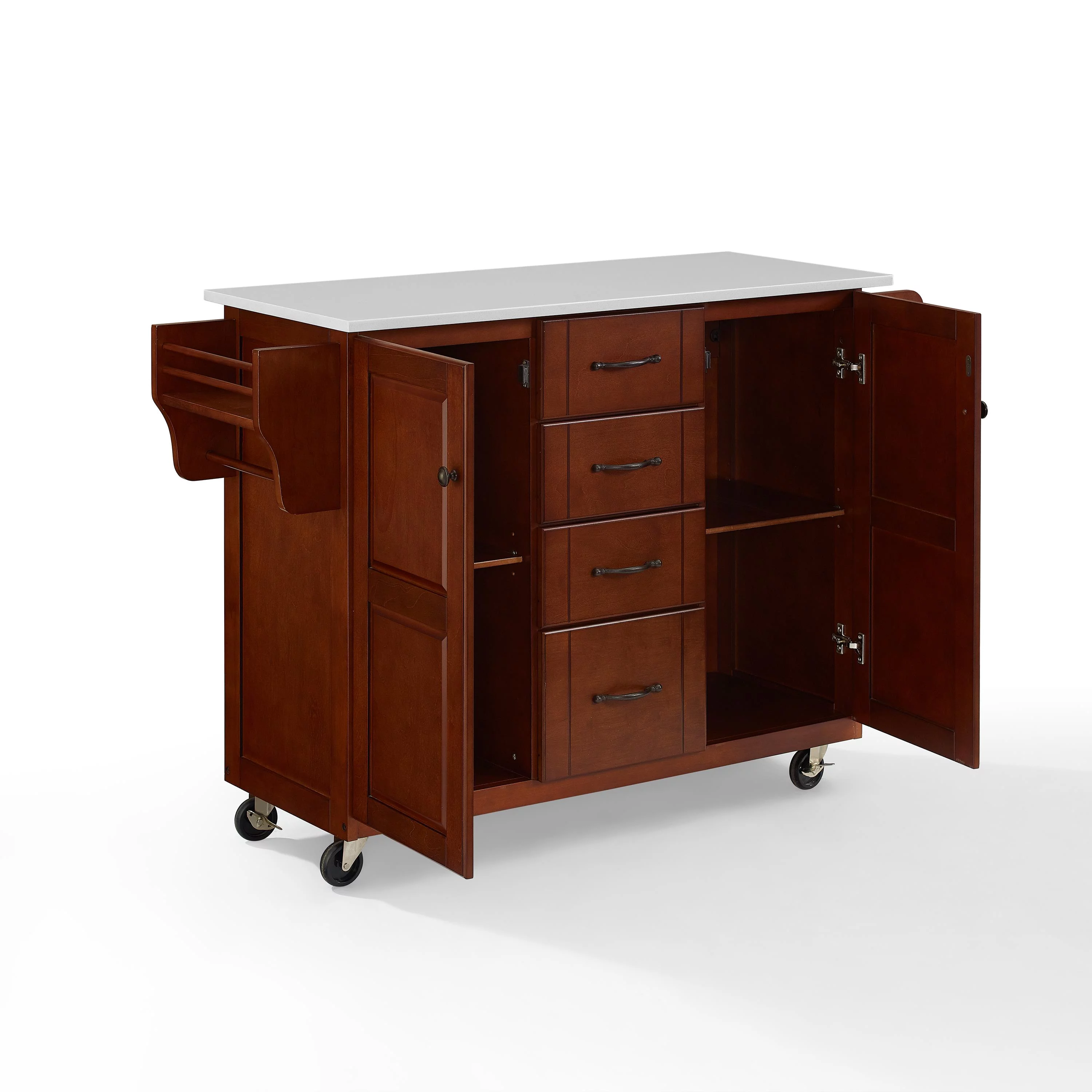 Crosley Eleanor White Granite Top Kitchen Cart in Mahogany