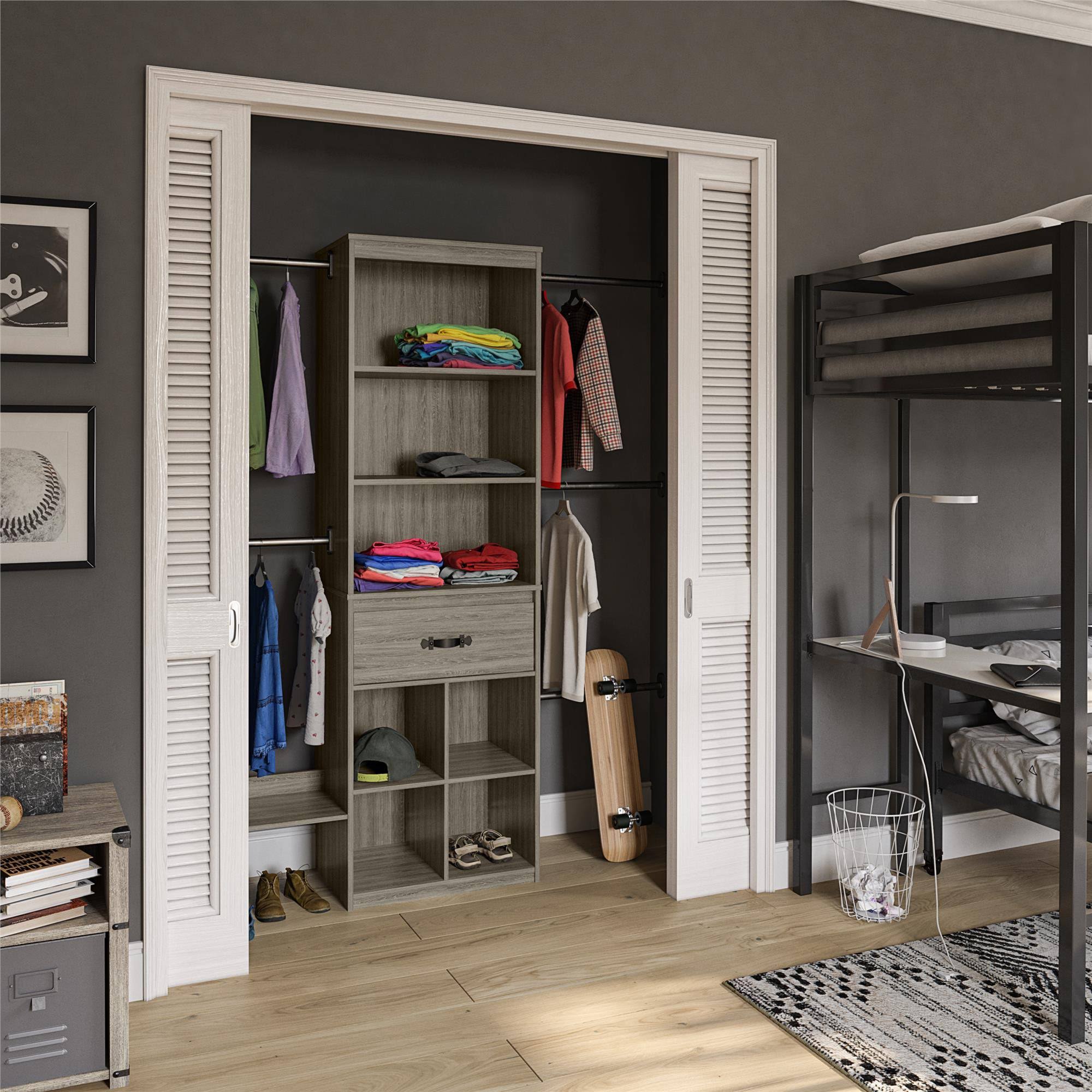 Little Seeds Nova Grow with Me Adjustable Kids Closet Organizer System - Grey Oak