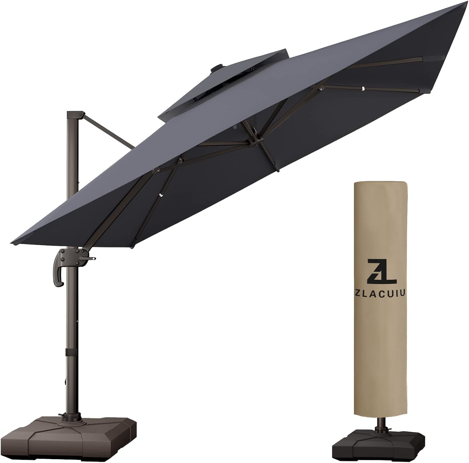 ZLACUIU 10FT Offset Patio Umbrella Large Sun Rectangular Outdoor Outside Cantilever Heavy Duty Top Deluxe Square Patio Umbrella 360&deg; Rotation Aluminum Pole for Garden Deck Pool Patio, Beige