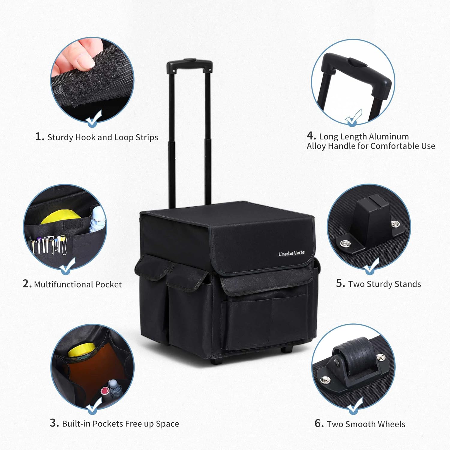Collapsible Rolling Cart, Shopping Cart for Groceries, Organizer Cart with Telescoping Handle and Organizer Bag, Use as Teacher Rolling Cart, Rolling Crate, Folds Down to 2.76”