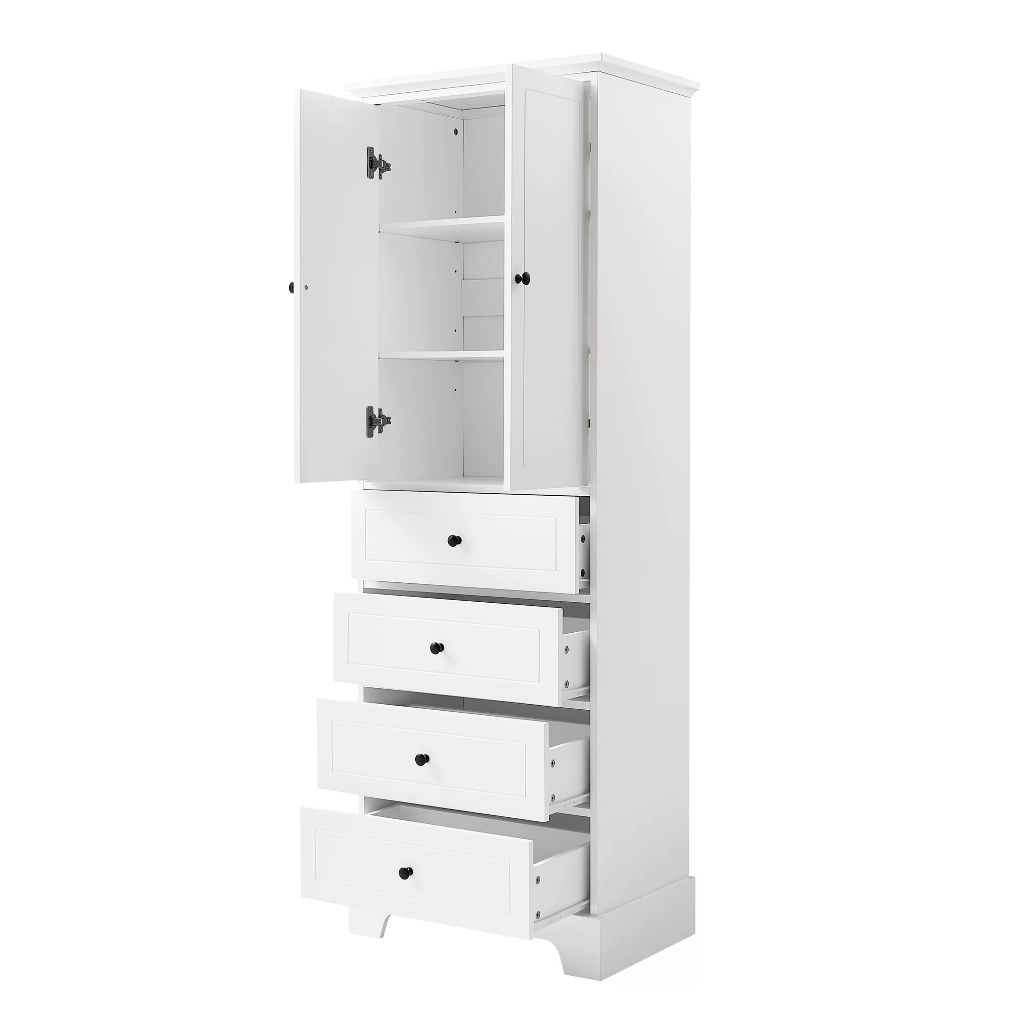 Hombay Tall Bathroom Storage Cabinet with 2 Doors and 4 Drawers, Wood Freestanding Cupboard Pantry with Adjustable Shelves for Living Room Bedroom Kitchen