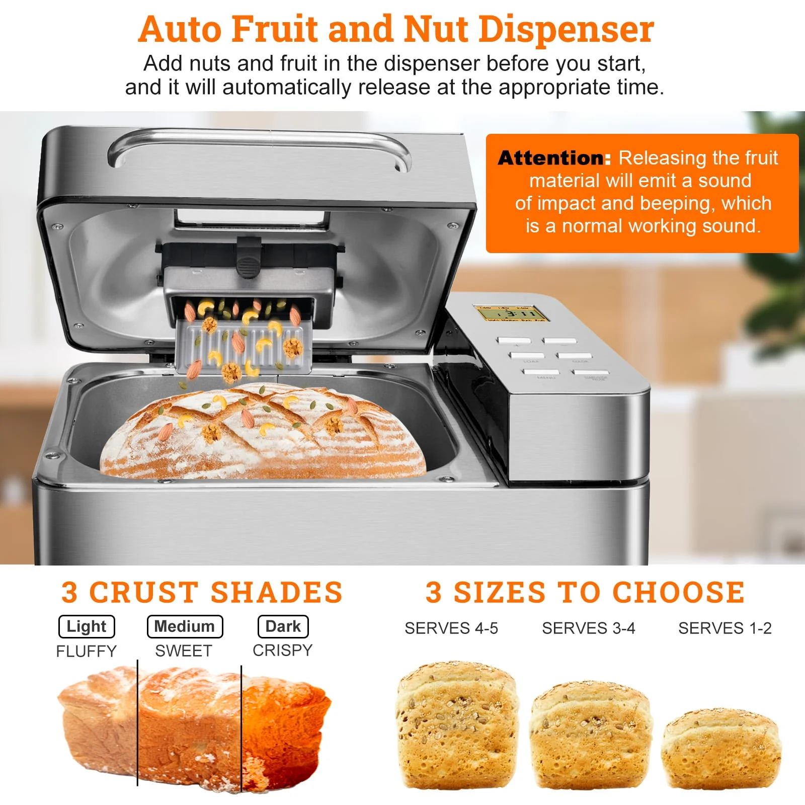 KBS 19-in-1 2LB Bread Maker Machine Fully Automatic LCD Display .Stainless Steel Model# 013
